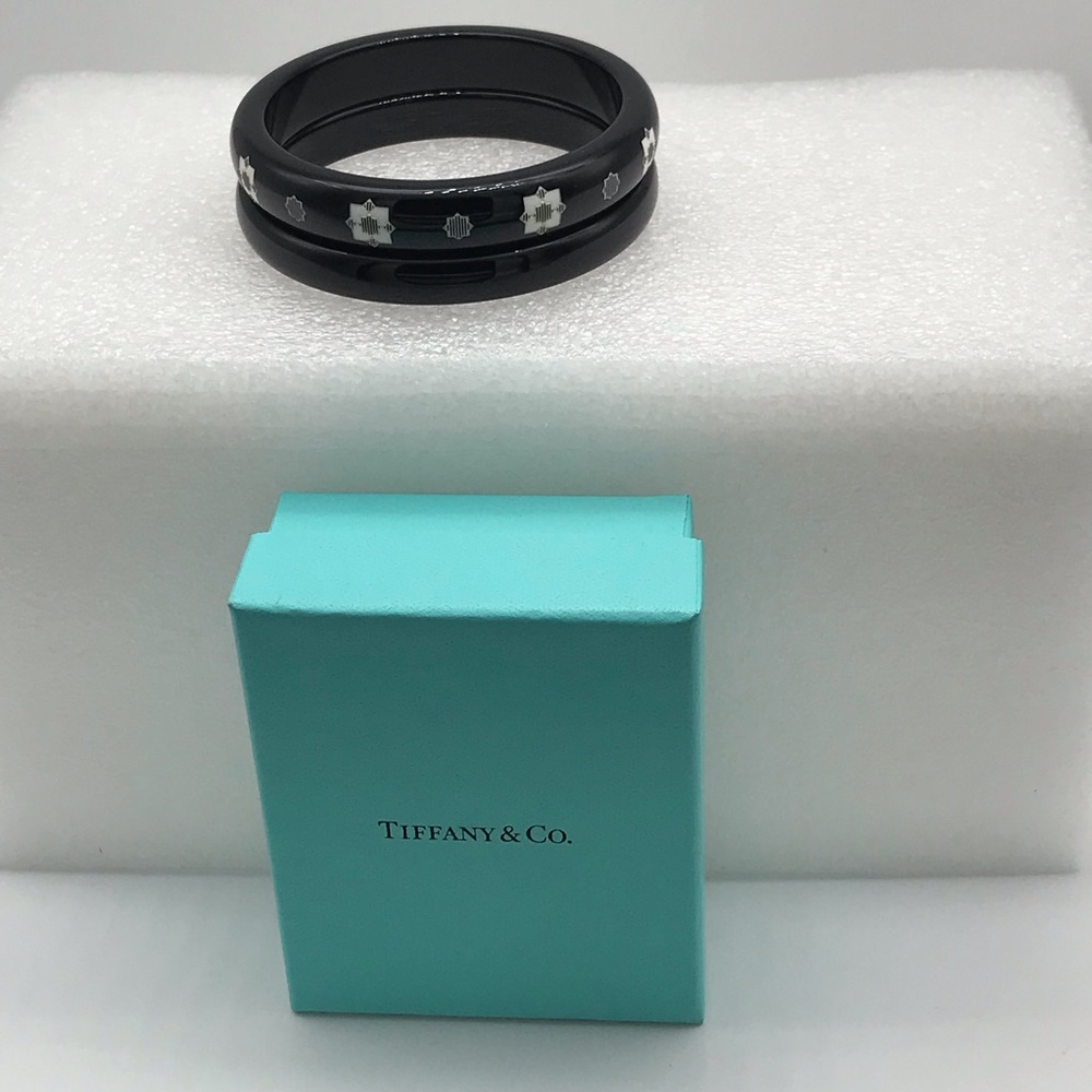 Paloma Picasso for Tiffany & Co. "Zellige" Black Resin Bangle Bracelets NWT